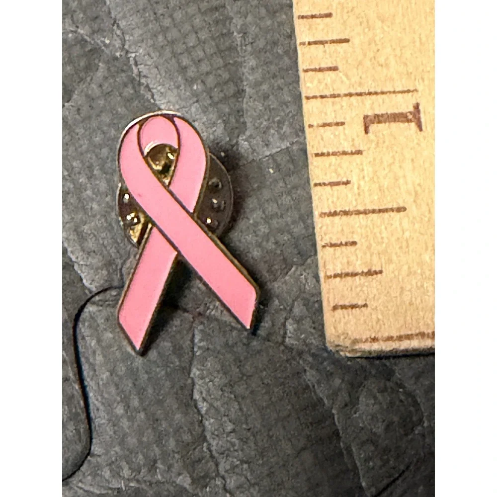 Breast Cancer Awareness Enamel Gold Tone Brooch Pink Ribbon Lapel Pin Pink USA